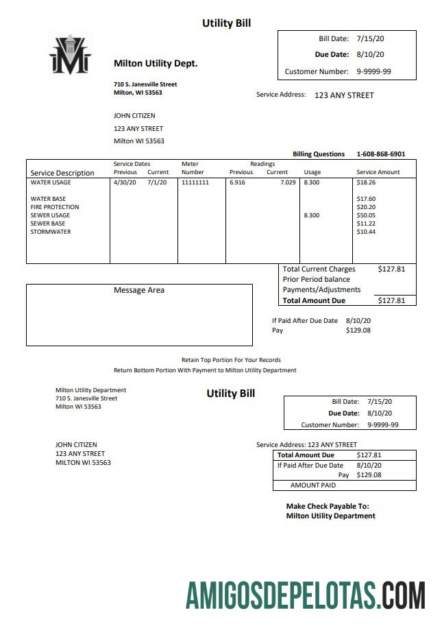 Berkualitas AS Massachusetts Milton Tagihan Dept Air Tagihan Tagihan templat in Word and PDF format
