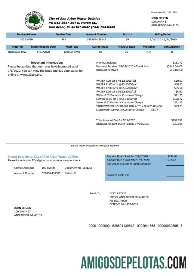 Premium AS Michigan City of Ann Arbor Air Utilities Tagihan templat in Word and PDF format