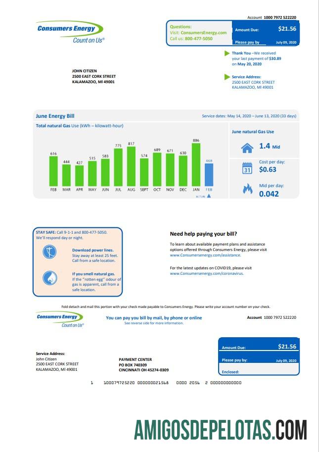 Premium AS Michigan Consumers Energy Tagihan Tagihan templat in Word and PDF format