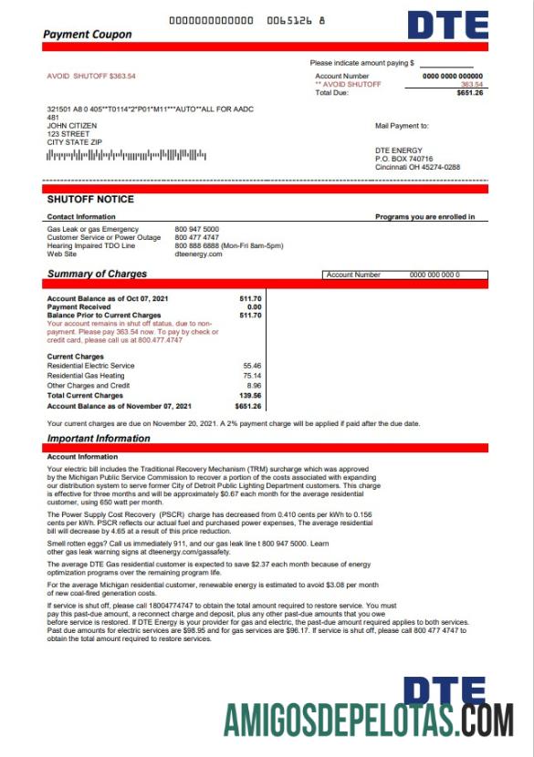 Premium AS Michigan DTE Energy Tagihan Tagihan templat in Word and PDF format