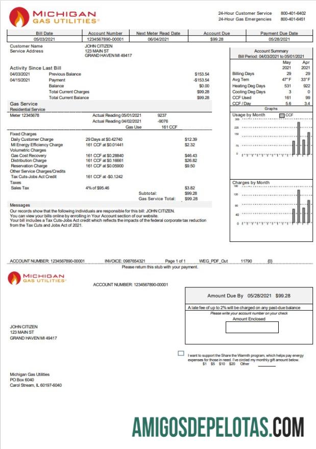 Realistis AS Michigan Gas Utilities Tagihan Tagihan templat in Word and PDF format versi 2