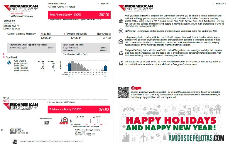 Berkualitas AS MidAmerican Energy Perusahaan Tagihan Tagihan templat in Word and PDF format, 3 pages, 1 2 pages