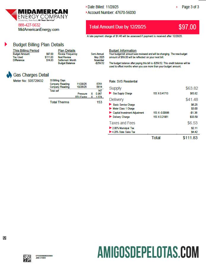 Dapat Diedit AS MidAmerican Energy Perusahaan Tagihan Tagihan templat in Word and PDF format, 3 pages, 3rd Halaman
