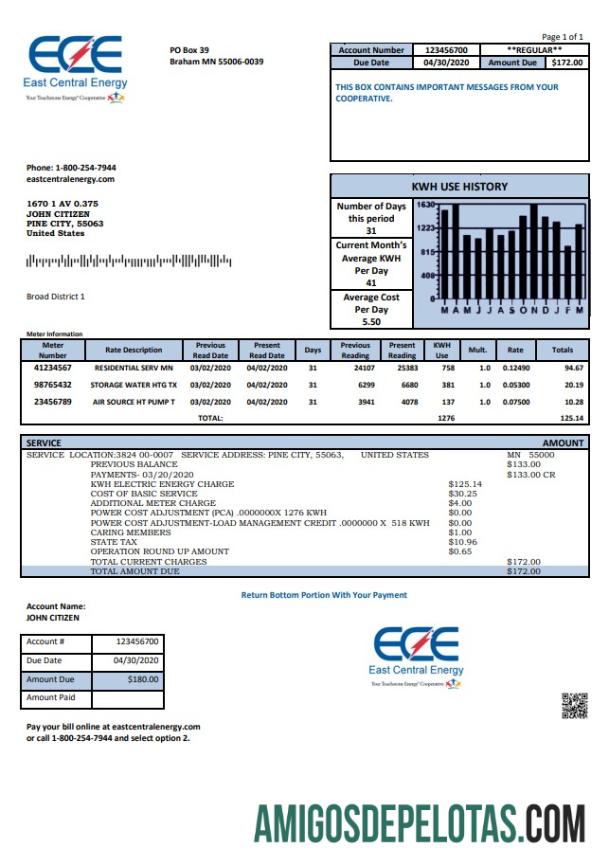 Dapat Diedit AS Minnesota East Central Energy Tagihan Tagihan templat in Word and PDF (.doc and .PDF) format