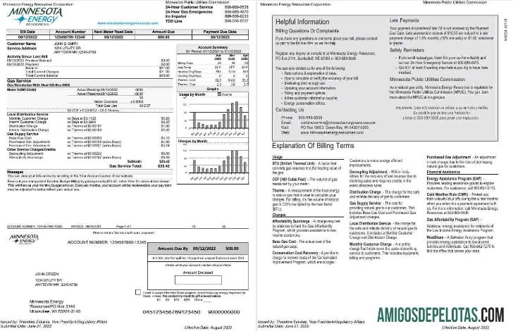 Dapat Diedit AS Minnesota Energy Tagihan Tagihan, Word and PDF templat, 2 pages