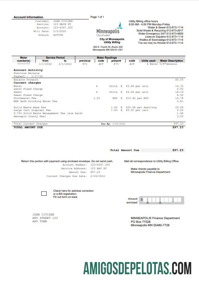 Premium AS Minnesota Minneapolis City of Lakes Tagihan Tagihan templat in Word and PDF format