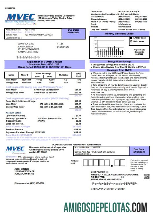 Dapat Diedit AS Minnesota Valley Electric Cooperative (MVEC) Tagihan Tagihan templat in Word and PDF format