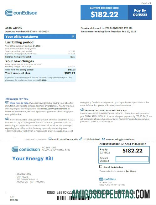Realistis AS Baru YORK CONEDISON Tagihan Tagihan Word and PDF templat, versi 2