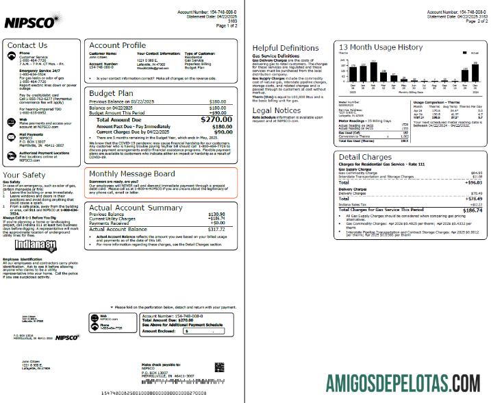 Berkualitas AS NIPSCO Tagihan Tagihan templat in Word and PDF format, 2 pages