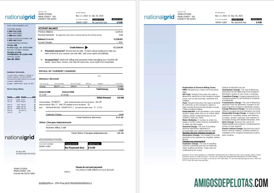AS Nationalgrid electric Tagihan Tagihan Word and PDF format, 2 pages pratinjau