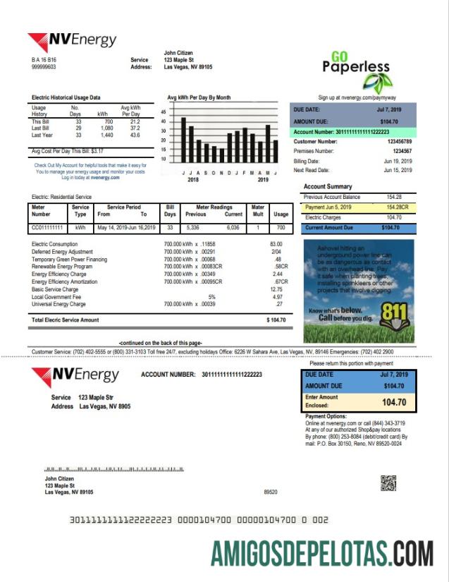 Realistis AS Nevada NV Energy Tagihan Tagihan templat in Word and PDF format