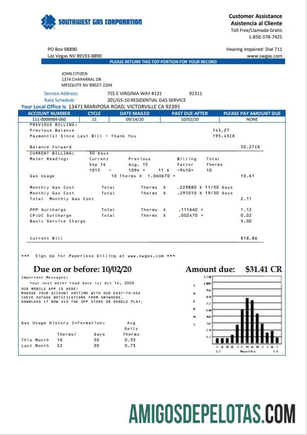 Berkualitas AS Nevada Southwest Gas Corporation Tagihan Tagihan templat in Word and PDF format