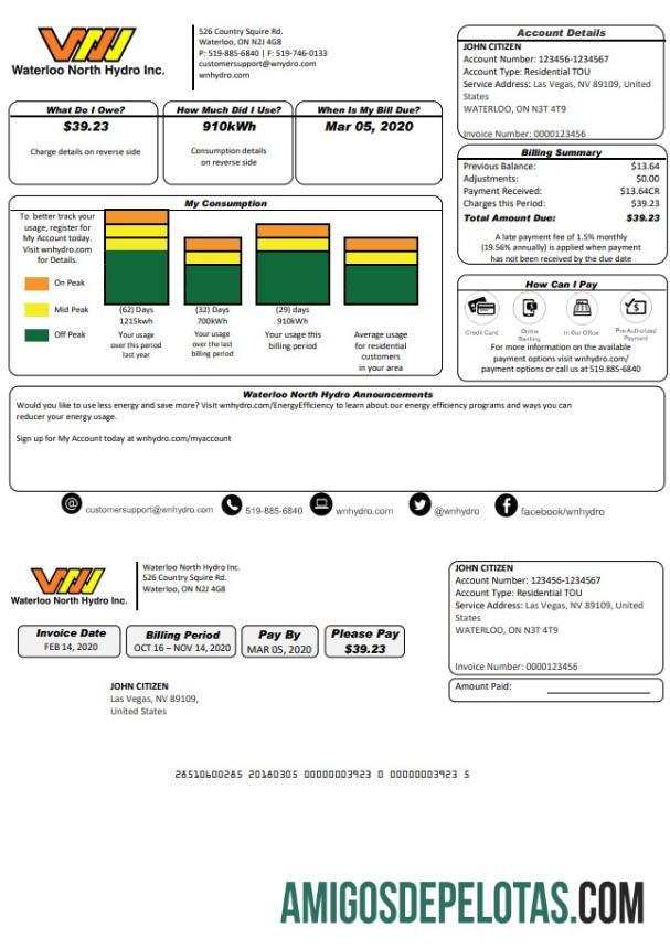 Dapat Diedit AS Nevada Waterloo North Hydro Tagihan Tagihan templat in Word and PDF format (versi 2)