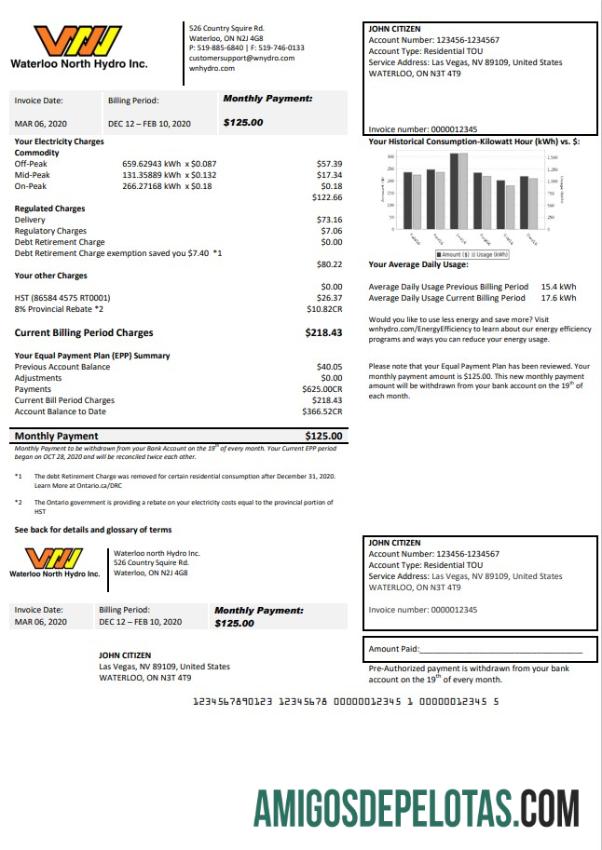 Premium AS Nevada Waterloo North Hydro Tagihan Tagihan templat in Word and PDF format
