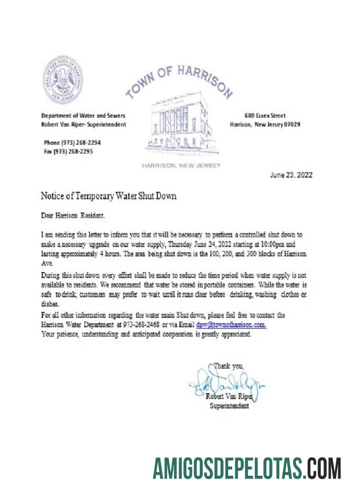 AS Baru Jersey Town of Harrison Air shut off notice desain