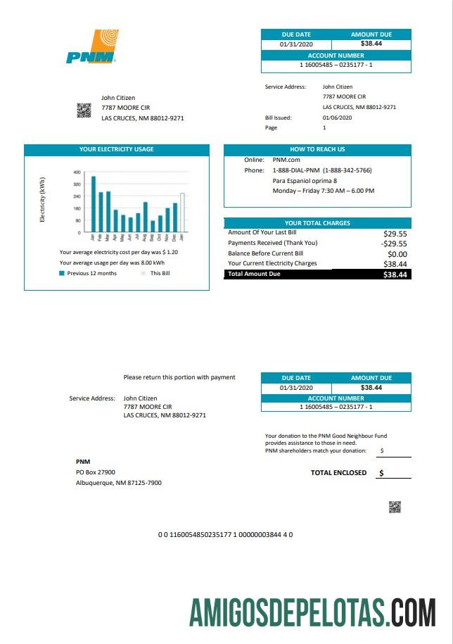 Realistis AS Baru Meksiko PNM easy fillable Tagihan Tagihan templat in Word and PDF format (.doc and .PDF)