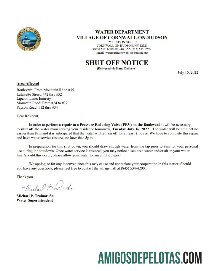 Realistis AS Baru York Cornwall on Hudson Air Tagihan Tagihan shutoff notice, Word and PDF templat