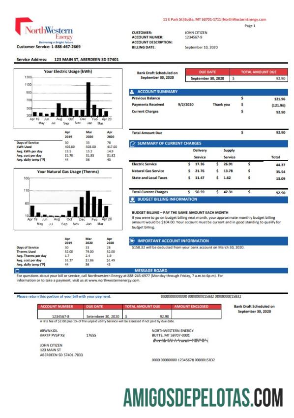 Dapat Diedit AS NorthWestern Energy Tagihan Tagihan templat in Word and PDF format, versi 2