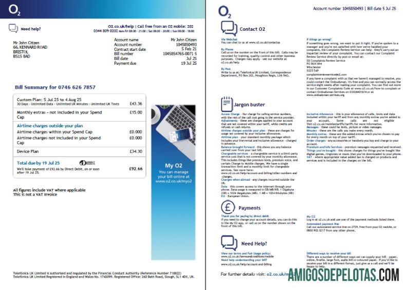 Realistis AS O2 Tagihan Tagihan templat in Word and PDF format, 2 pages, versi 3