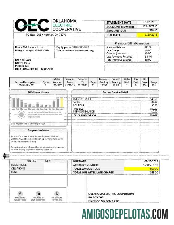 Dapat Diedit AS OEC Listrik Tagihan Tagihan templat in Word and PDF format