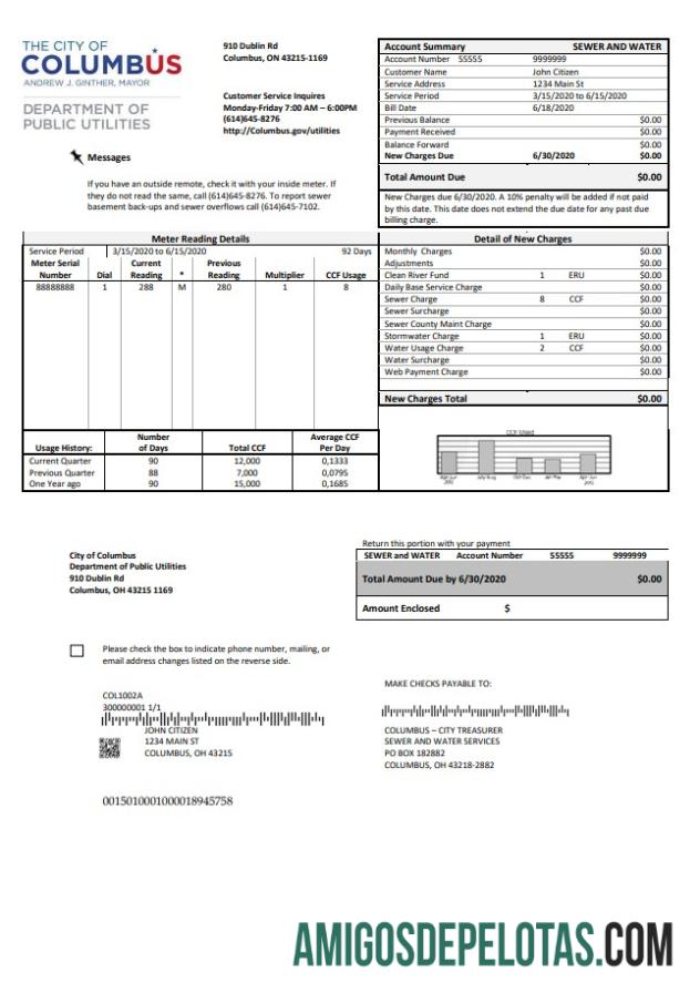 Premium AS Ohio City of Columbus Tagihan Tagihan templat in Word and PDF format