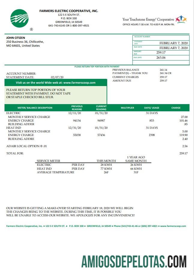 Premium AS Ohio Farmers Electric Cooperative Tagihan Tagihan templat in Word and PDF format, versi 2