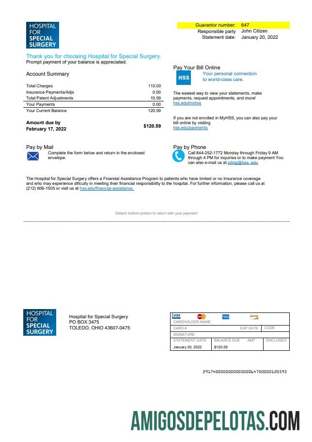 Dapat Diedit AS Ohio Hospital For Special Surgery Tagihan Tagihan templat in Word and PDF format