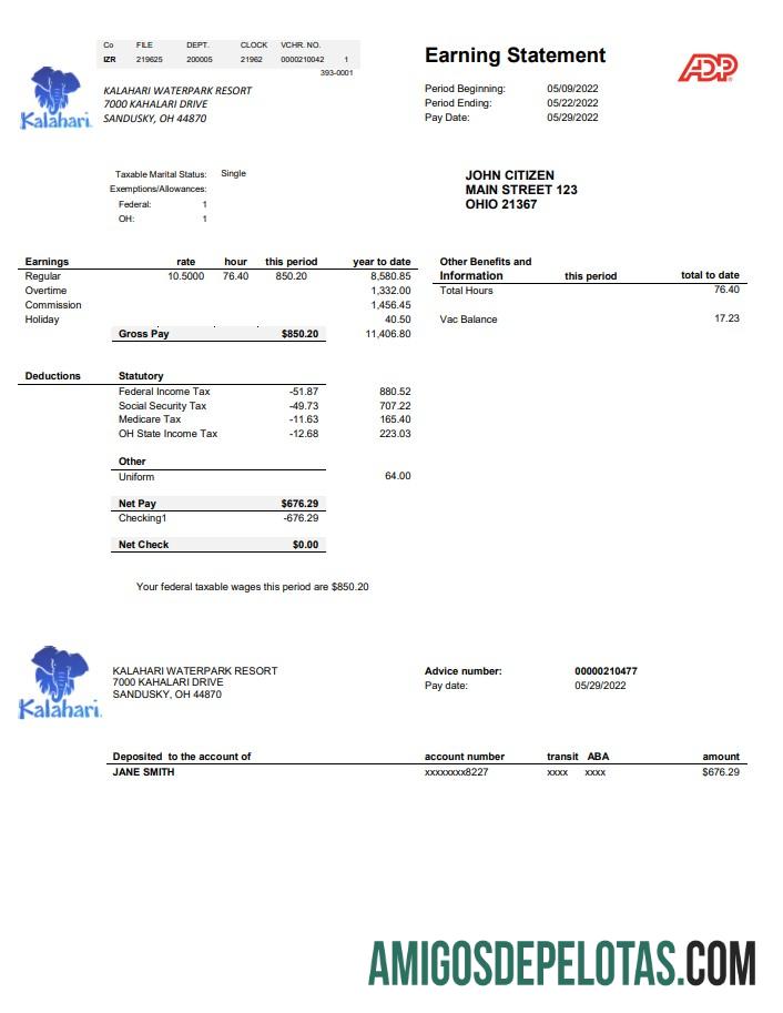 Realistis AS Ohio Kalahari Waterpark Resort Tagihan Tagihan templat in Word and PDF format