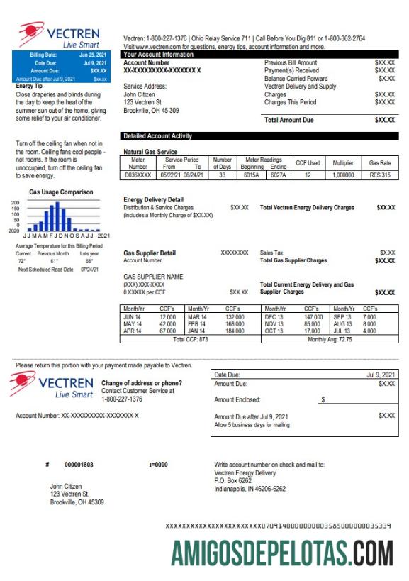 Dapat Diedit AS Ohio Vectren Energy Tagihan Tagihan templat in Word and PDF format