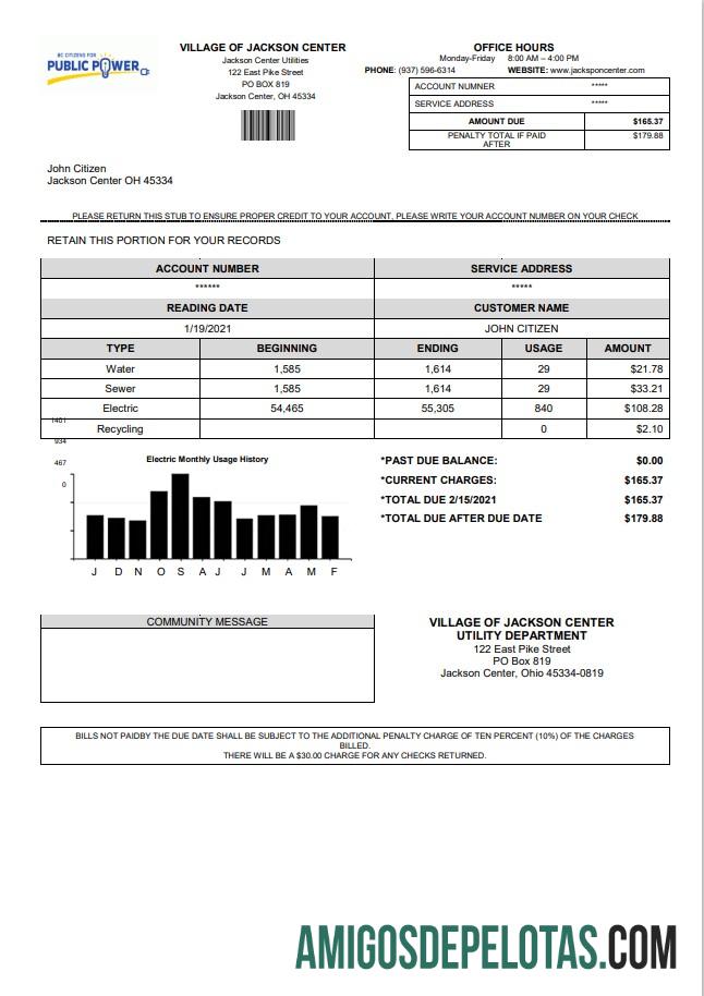 Profesional AS Ohio Village of Jackson Center Public Power Tagihan Tagihan templat in Word and PDF format
