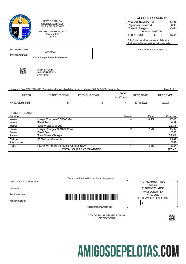 Profesional AS Oklahoma City of Tulsa Tagihan Tagihan templat in Word and PDF format