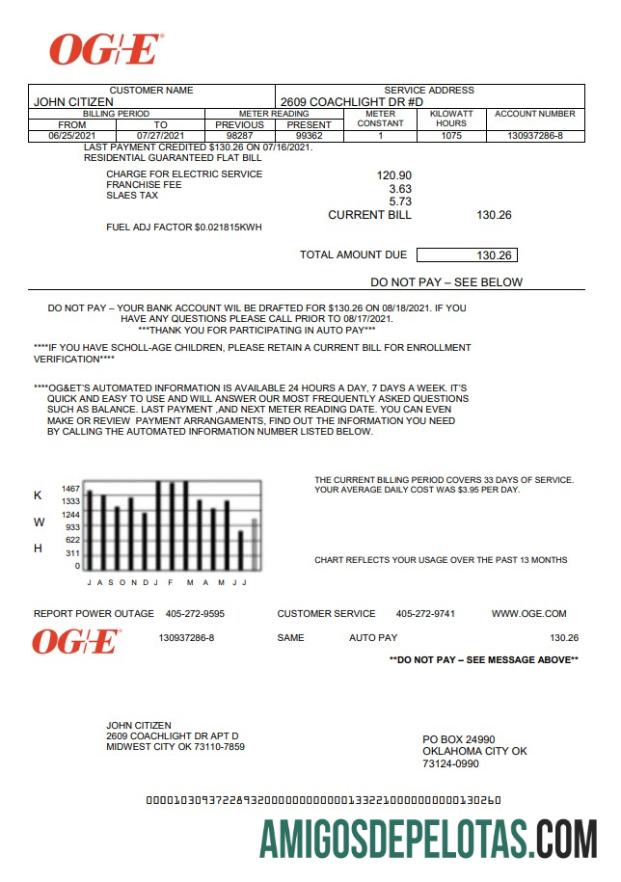 Profesional AS Oklahoma OGE Energy Tagihan Tagihan templat in Word and PDF