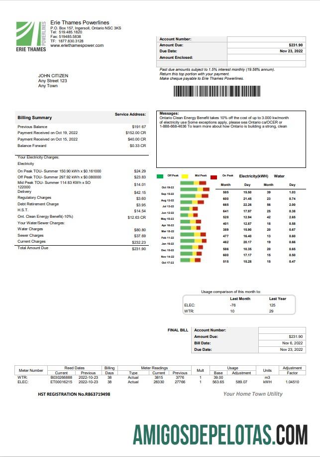 Premium AS Ontario Erie Thames Tagihan Tagihan templat in Word and PDF format