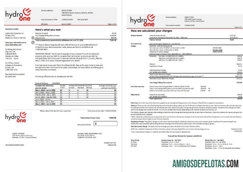 Dapat Diedit AS OntarioΓÇÖs Hydro One Listrik Tagihan Tagihan templat in Word and PDF format (2 pages)