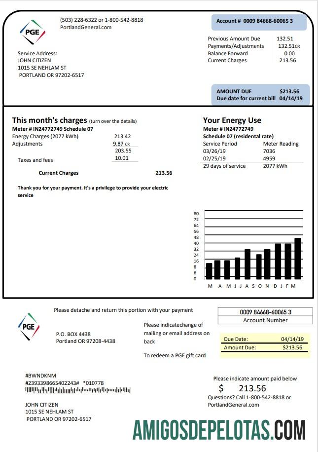 Premium AS Oregon PGE Listrik Tagihan Tagihan templat in Word and PDF format