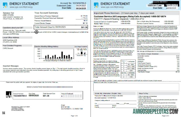 Berkualitas AS PG&E Tagihan Tagihan templat in Word and PDF format, 3 pages, 1 2 pages