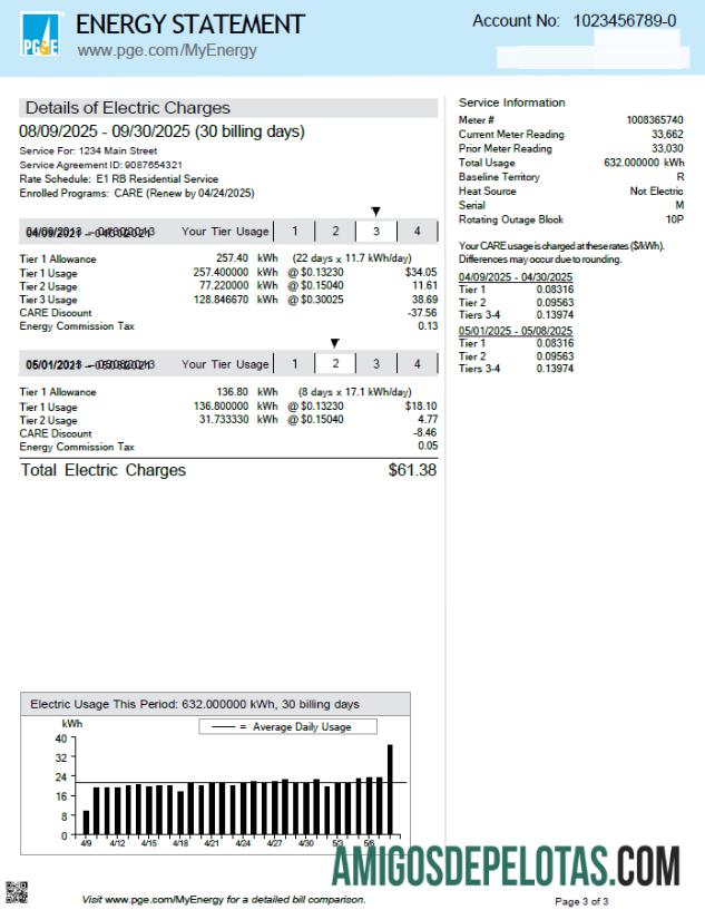 Realistis AS PG&E Tagihan Tagihan templat in Word and PDF format, 3 pages, 3rd Halaman