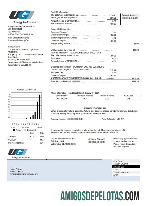 Berkualitas AS Pennsylvania UGI Utilities Tagihan Tagihan templat in Word and PDF format
