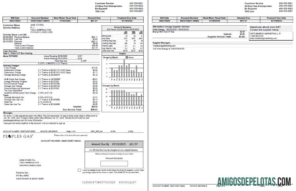 Dapat Diedit AS Peoples Gas Tagihan Tagihan templat in Word and PDF format, 2 pages