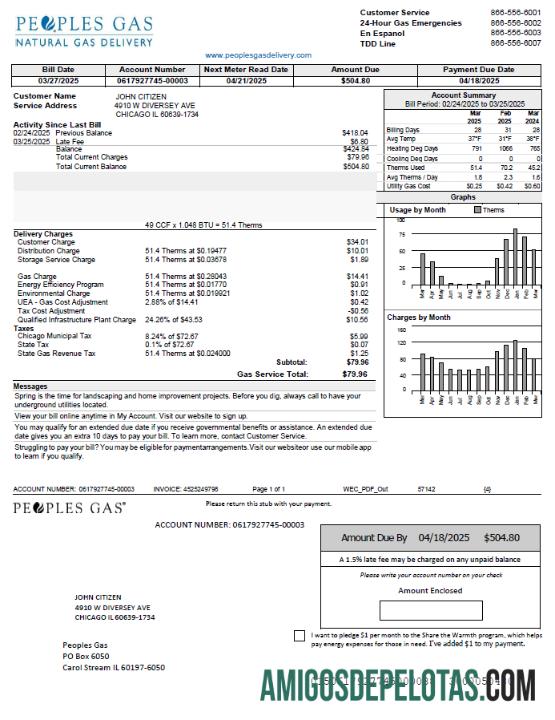 Berkualitas AS Peoples Gas Tagihan Tagihan templat in Word and PDF format, versi 2