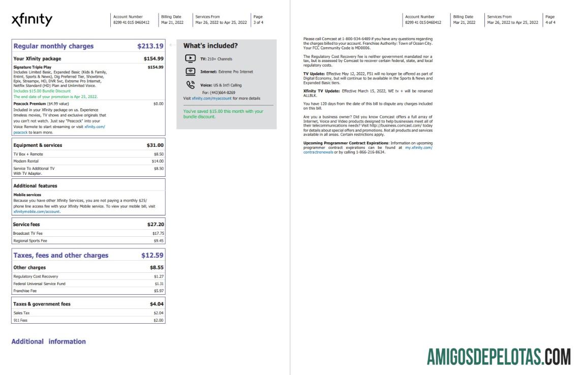 Berkualitas AS Philadelphia Xfinity Tagihan Tagihan Word and PDF templat, 4 pages 3 4