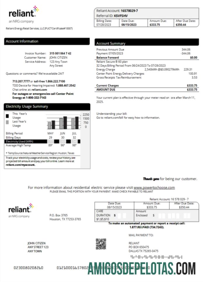 Realistis AS Reliant Tagihan Tagihan Word and PDF templat