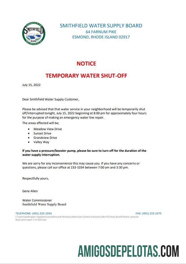 Dapat Diedit AS Rhode Island Smithfield Air supply board Air shut off notice, Word and PDF templat