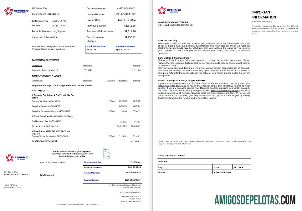 AS Rpublic Services energy Tagihan bil Word and PDF format, 2 pages sampel