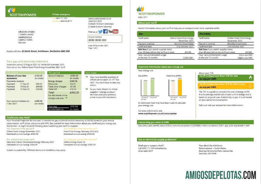 Premium AS ScottishPower Tagihan Tagihan templat in Word and PDF format (3 pages) 1 2