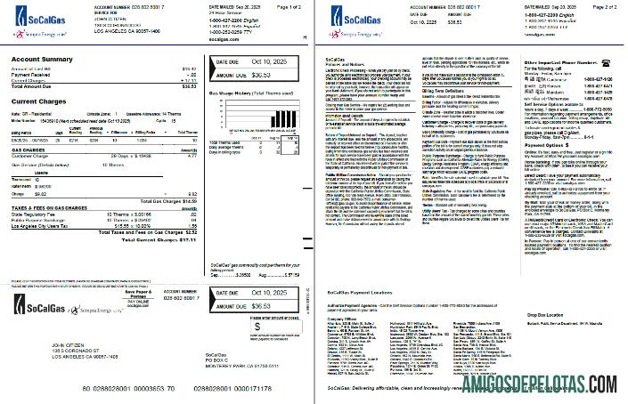 Realistis AS So Cal Gas Tagihan Tagihan templat in Word and PDF format, 2 pages, versi 2