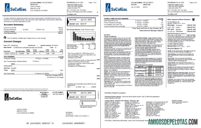 Realistis AS So Cal Gas Tagihan Tagihan templat in Word and PDF format, 2 pages, versi 4