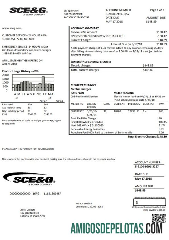 Premium AS South Carolina SCE&G Listrik Tagihan Tagihan templat in Word and PDF format