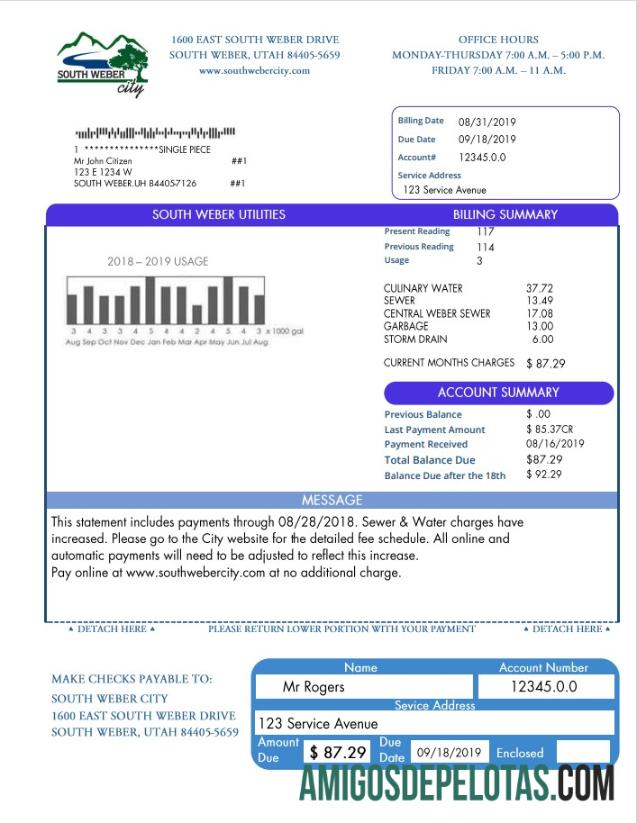 Dapat Diedit AS South Weber City Utah Air Tagihan Tagihan templat in Word and PDF format