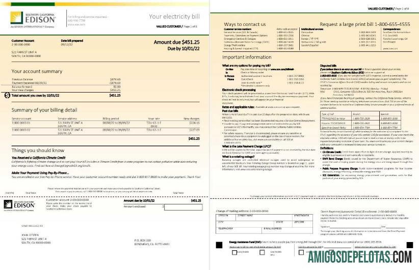 Realistis AS Southern California EDISON Tagihan Tagihan, Word and PDF templat, 8 pages 1 2